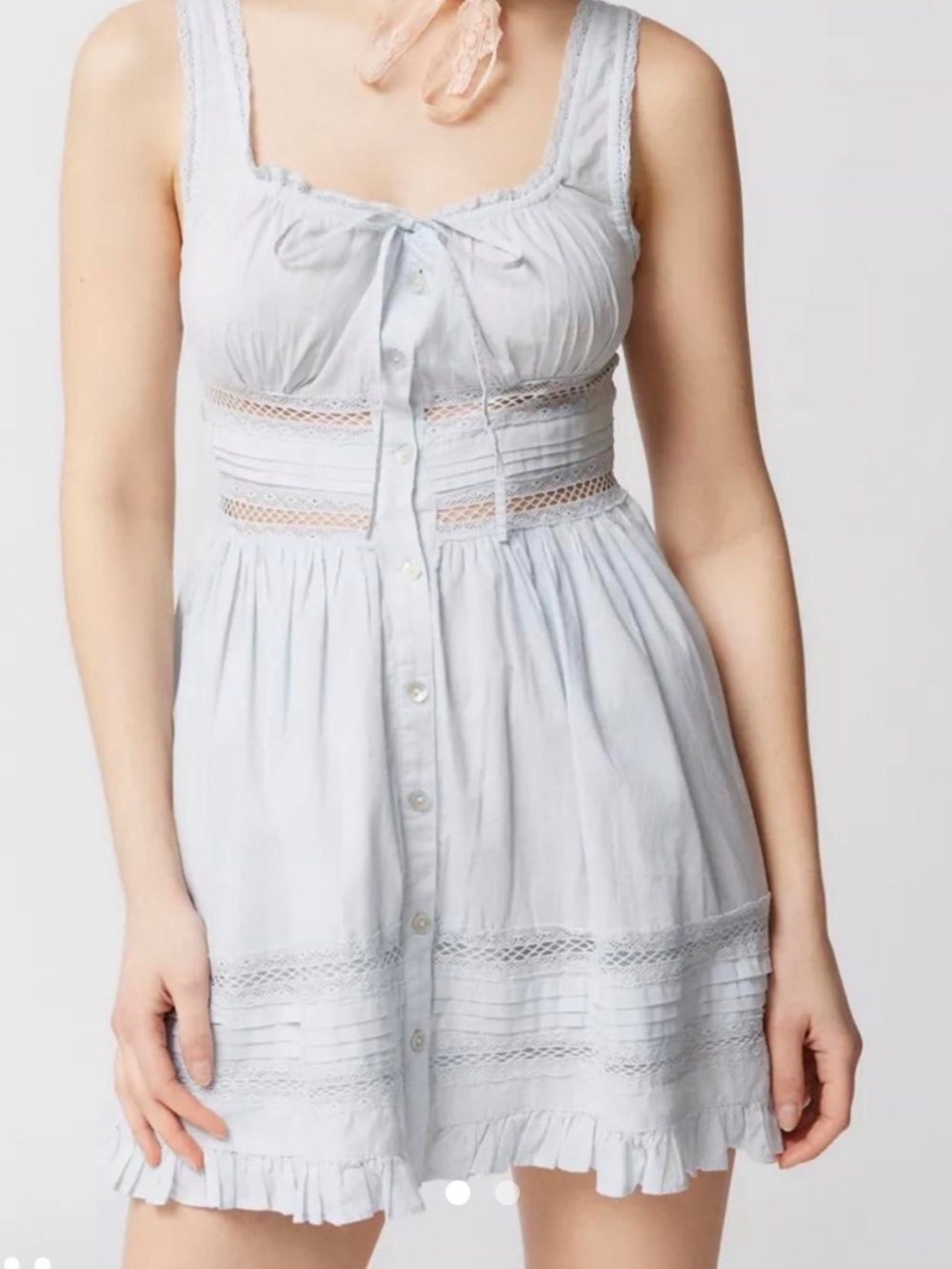 Urban Outfitters Pale Blue Eyelet Button-Front Mini Dress